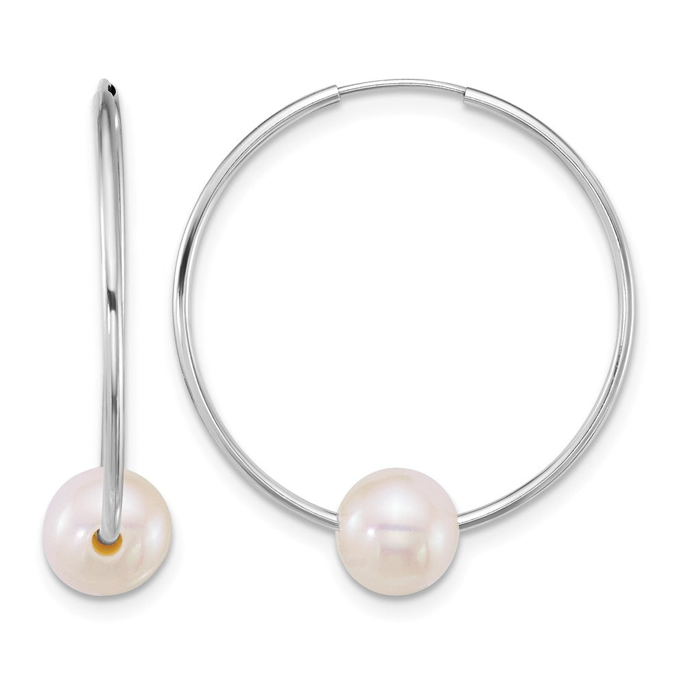 14k WG 6-7mm Semi-Round Freshwater Cultured Pearl Hoop Earrings