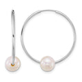 14k WG 6-7mm Semi-Round Freshwater Cultured Pearl Hoop Earrings