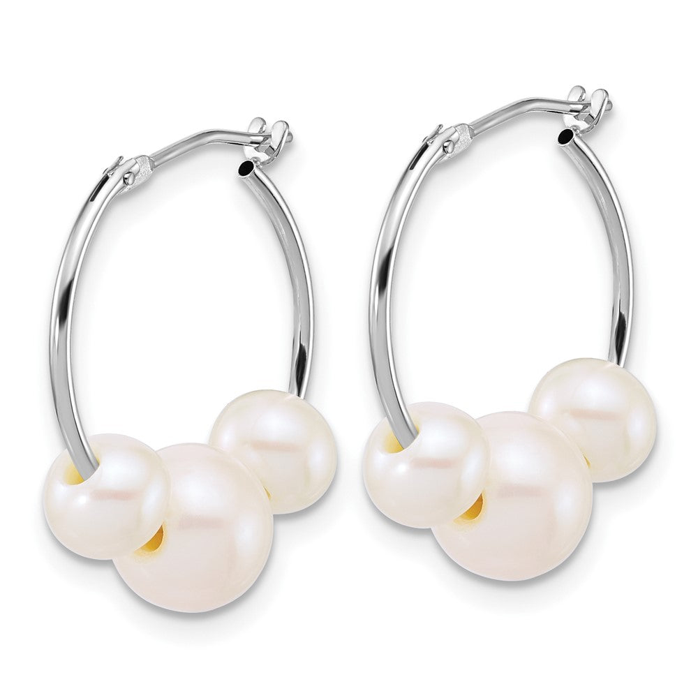 14K WG 6-8mm Semi-Rnd Freshwater Cultured Pearl Hoop Earrings