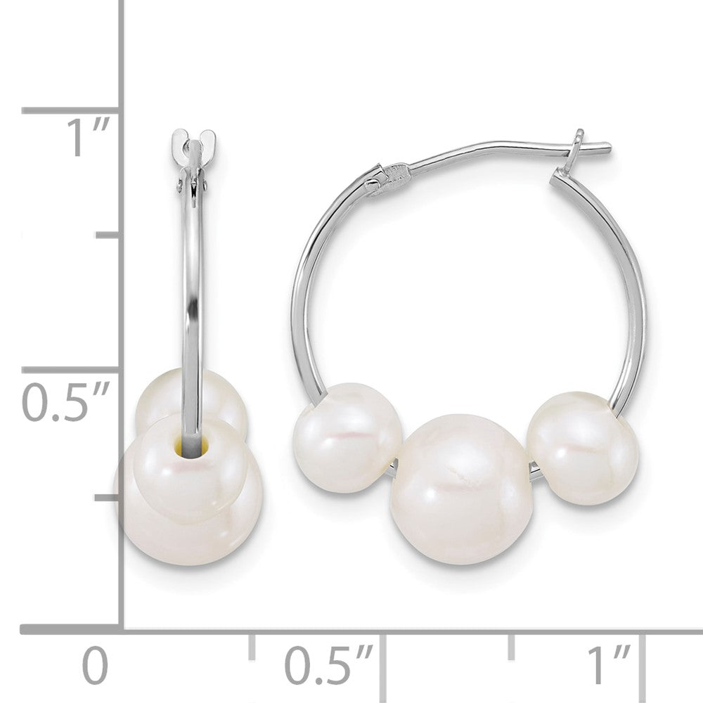 14K WG 6-8mm Semi-Rnd Freshwater Cultured Pearl Hoop Earrings