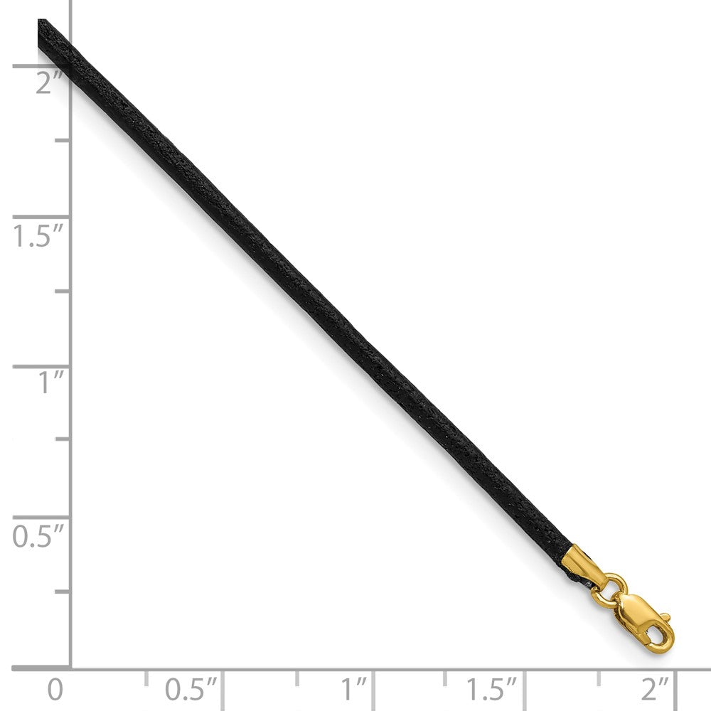 14k 2mm Black Leather Cord Necklace