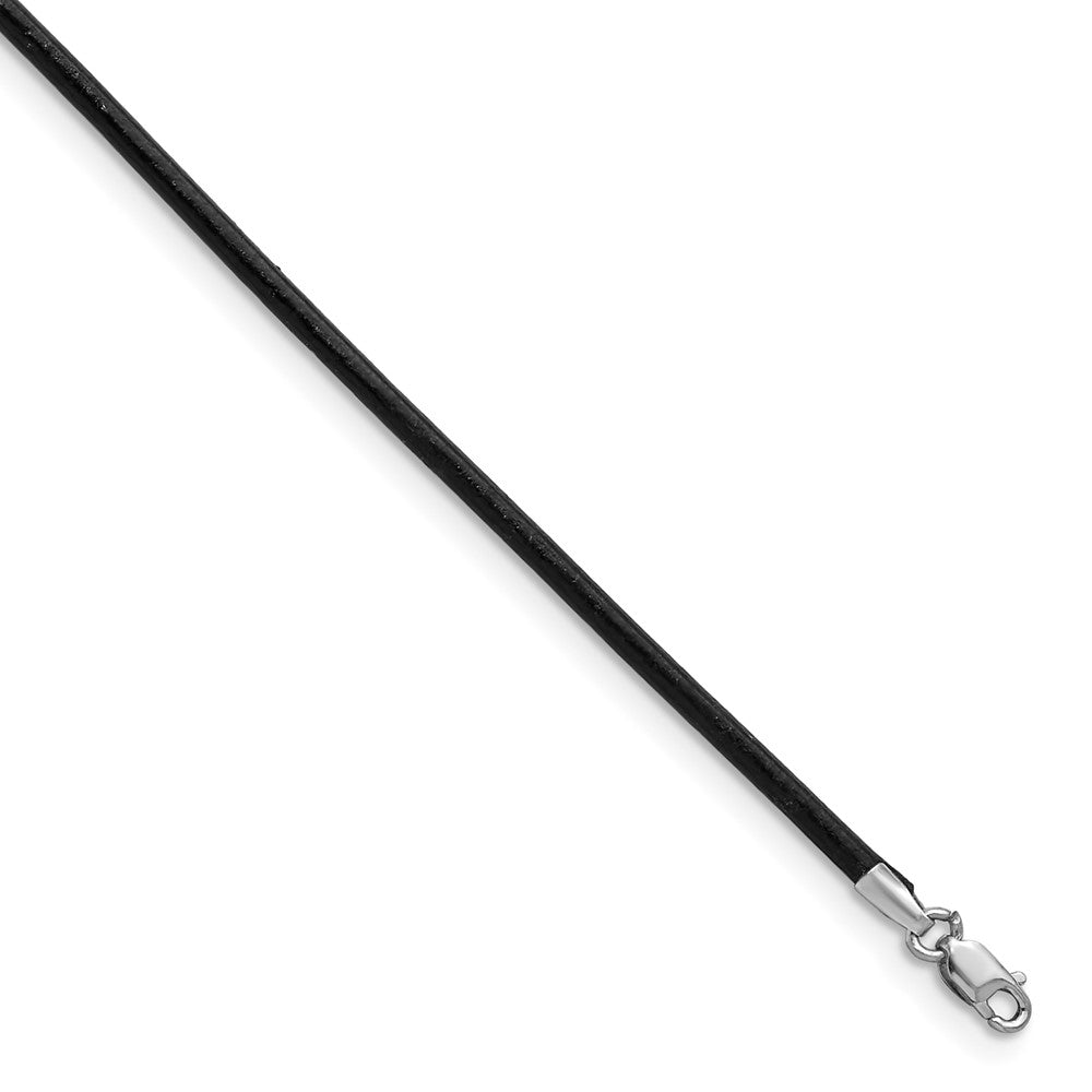 14k White Gold 2mm Black Leather Cord Necklace