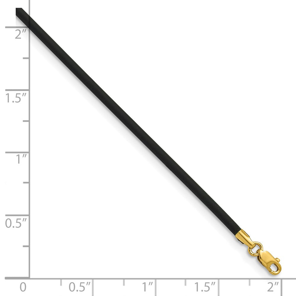 14k 2mm with Yellow Clasp Black Rubber Cord Necklace