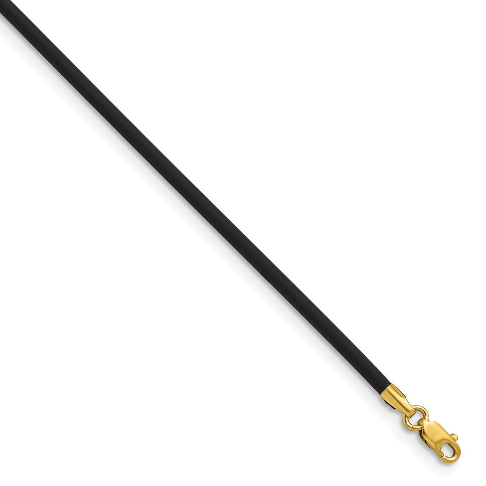 14k 2mm with Yellow Clasp Black Rubber Cord Necklace
