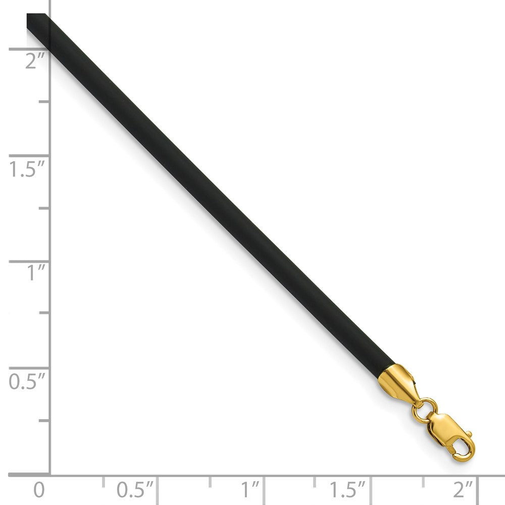 14k 3mm with Yellow Clasp Black Rubber Cord Necklace