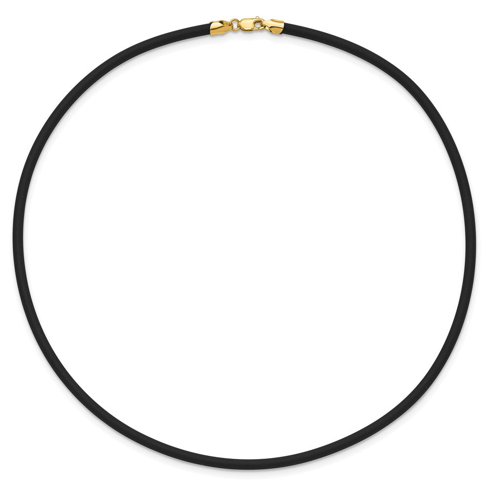 14k 3mm with Yellow Clasp Black Rubber Cord Necklace