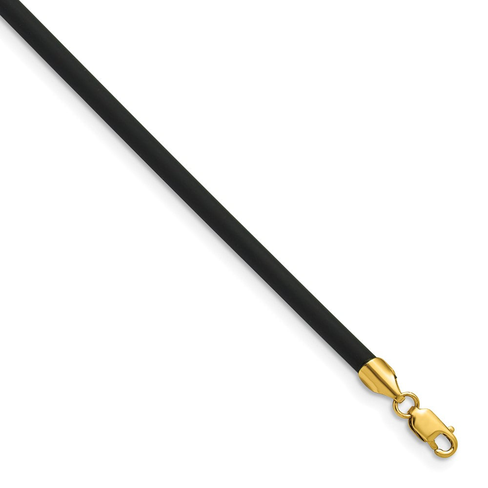 14k 3mm with Yellow Clasp Black Rubber Cord Necklace