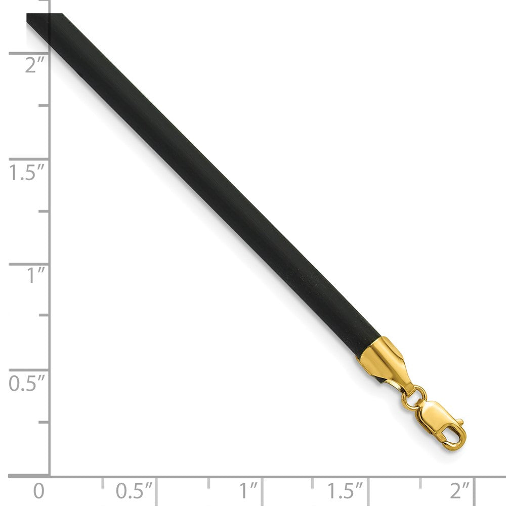 14k 4mm with Yellow Clasp Black Rubber Cord Necklace