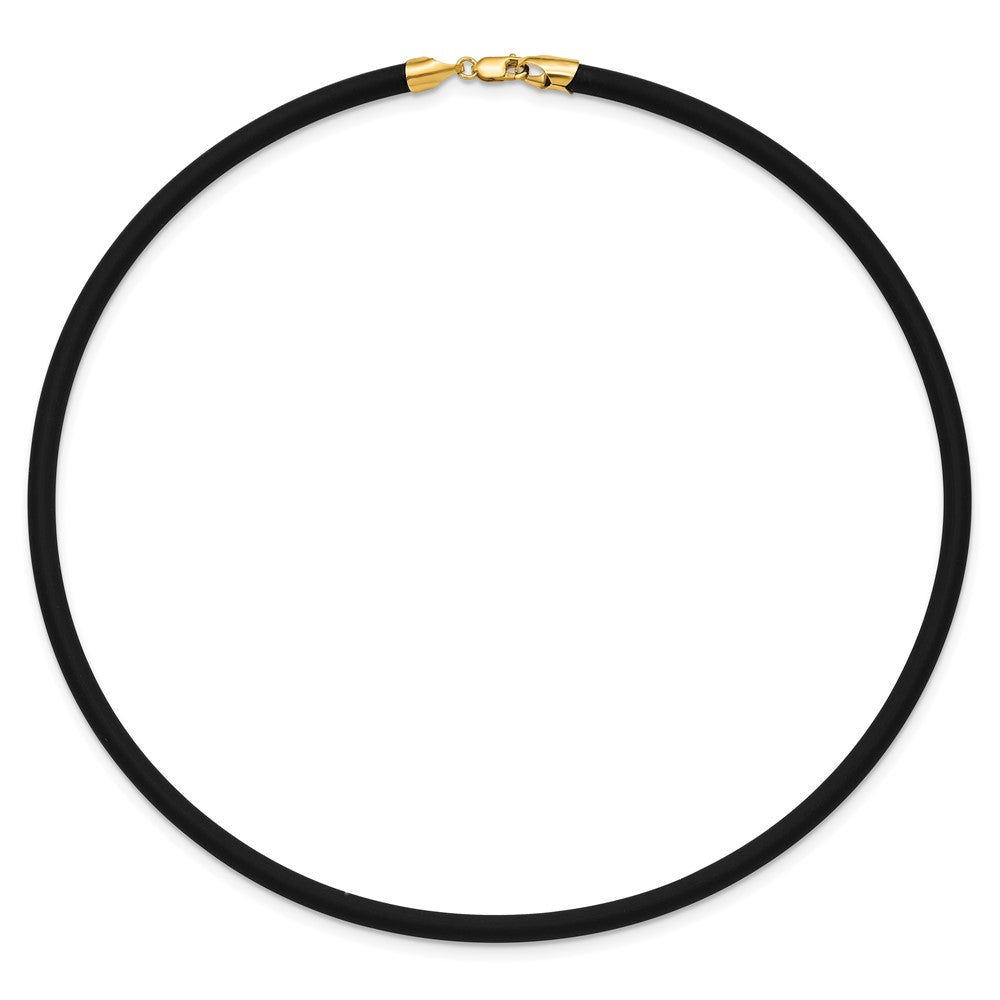 14k 4mm with Yellow Clasp Black Rubber Cord Necklace