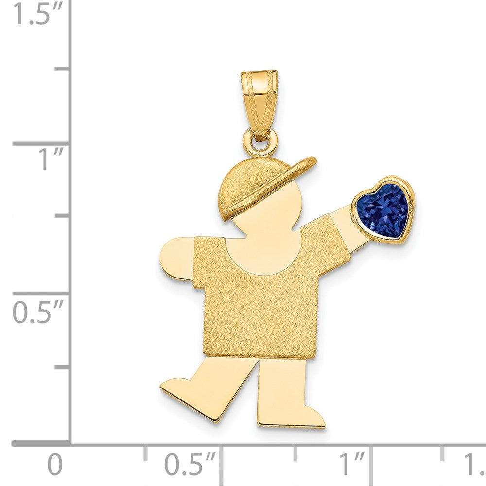 14k Boy with CZ September Birthstone Charm
