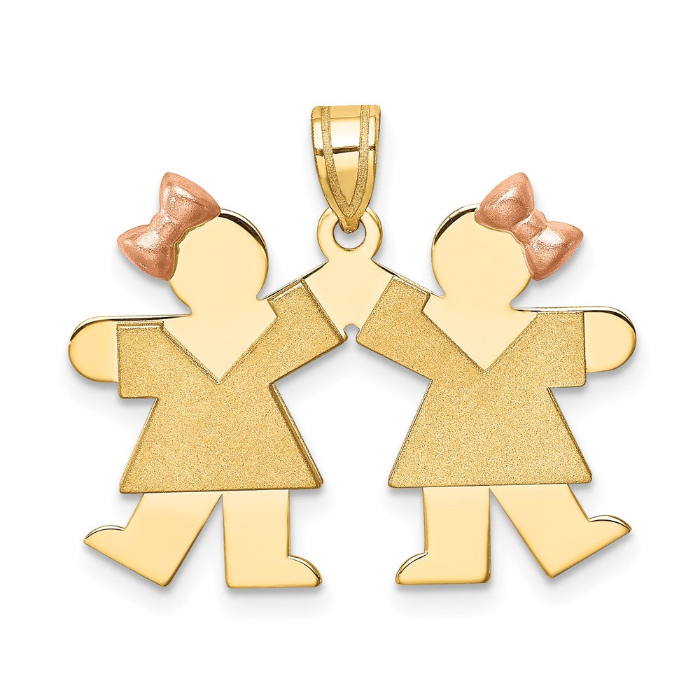 14k Two-Tone Small Double Girls Engravable Charm