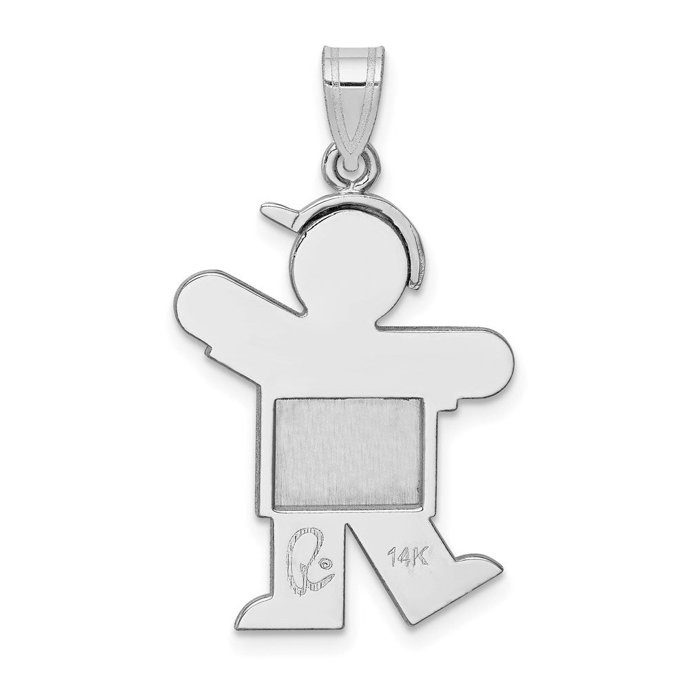 14k White Gold Medium Boy w/Hat on Left Engravable Charm