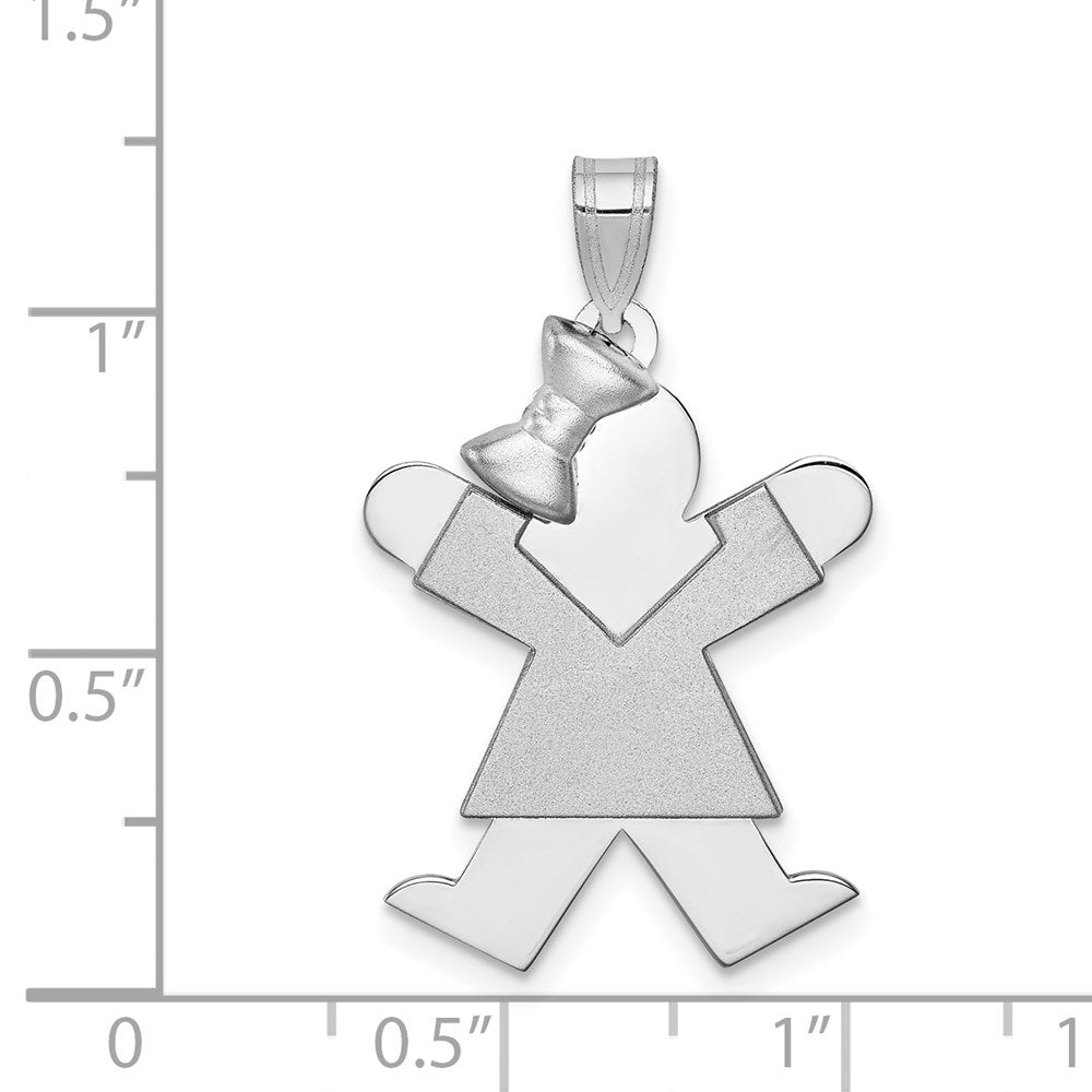 14k White Gold Medium Girl w/Bow on Left Engravable Charm