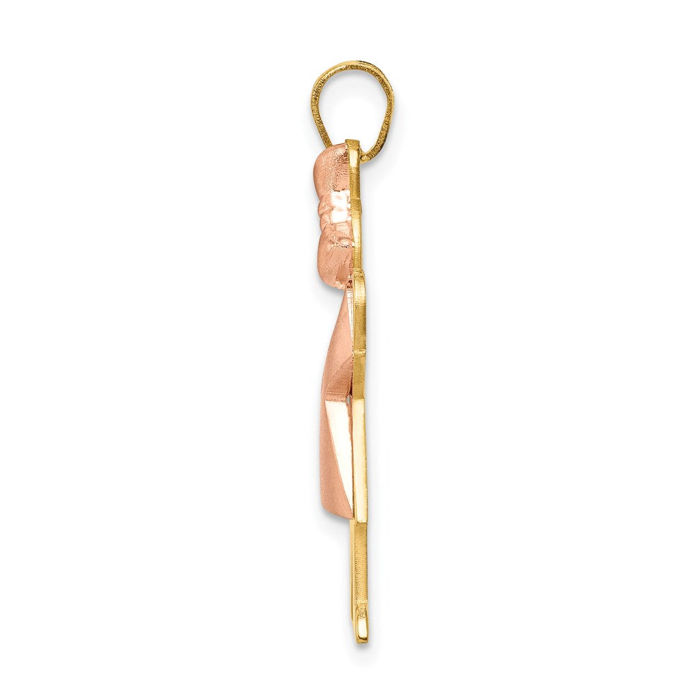 14k Two-Tone Puffed Girl with Bow on Right Engravable Charm