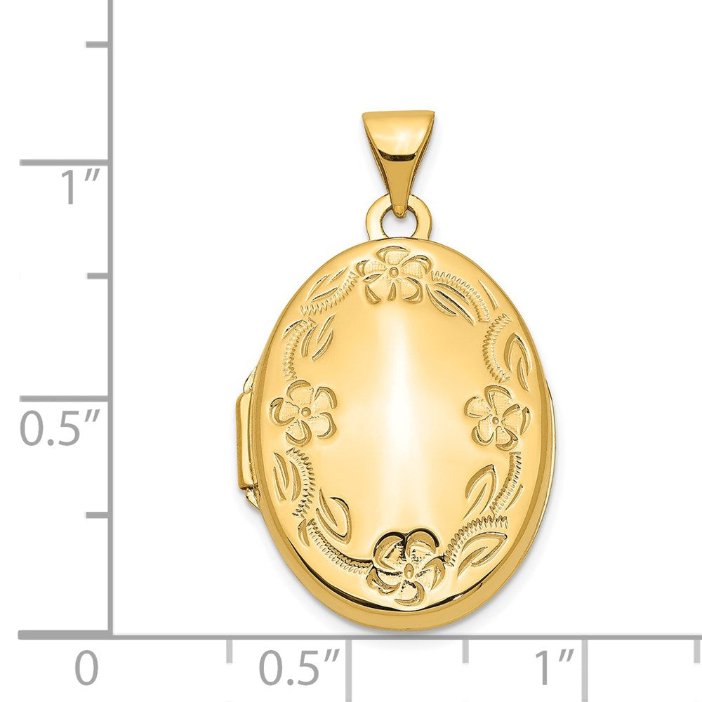 14k Hand Engraved Floral Oval Locket