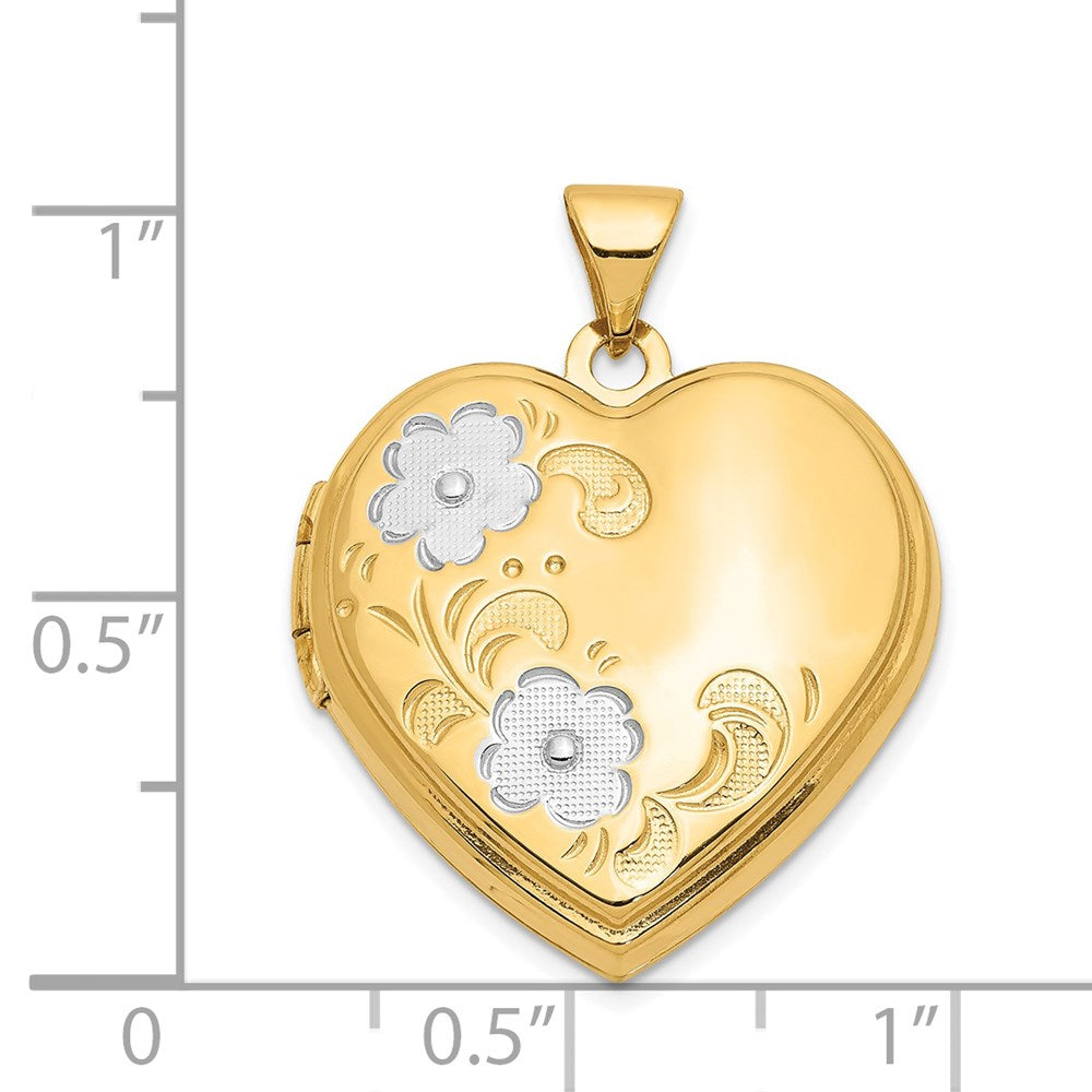 14ky w/ White Rhodium Floral Heart Locket