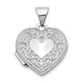 14k White Gold Scroll Pattern Heart Locket