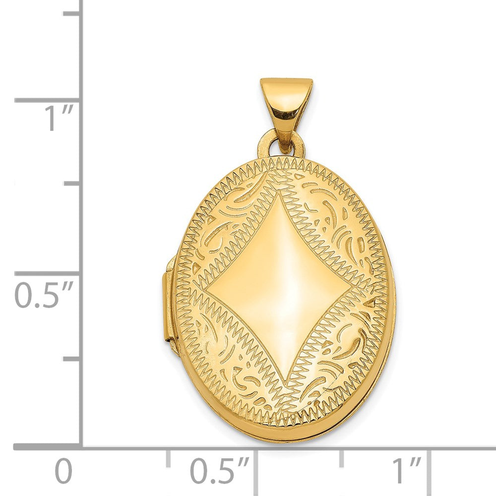 14k Diamond-shaped Design Oval Locket
