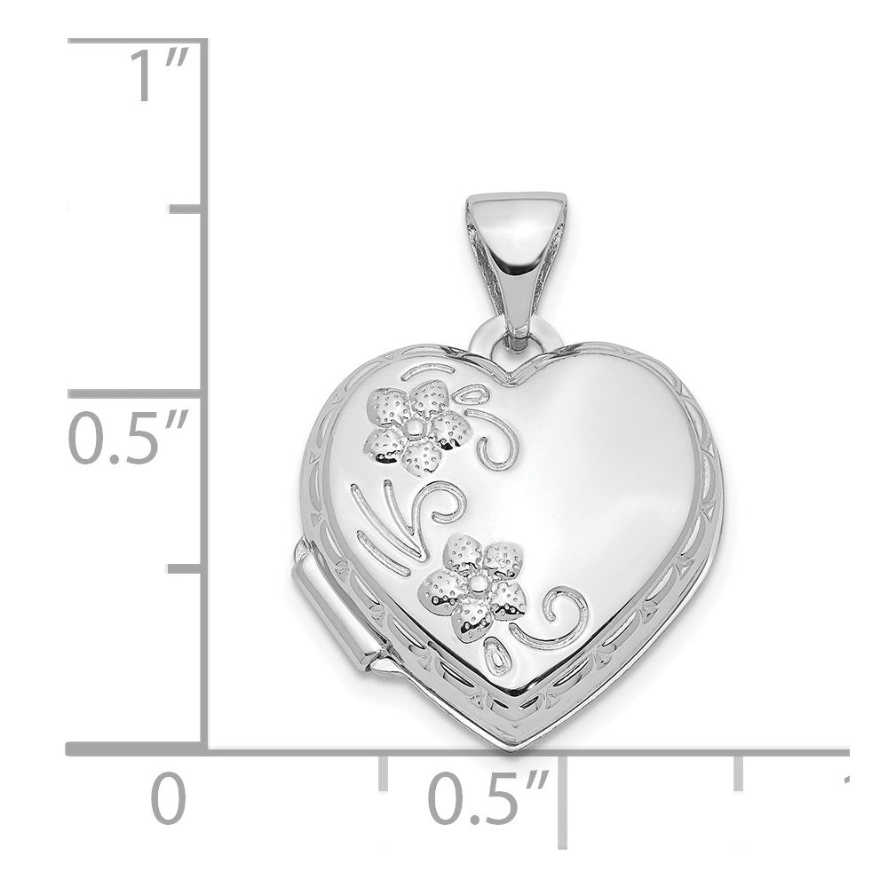 14k White Gold Polished Reversible Floral Heart Locket