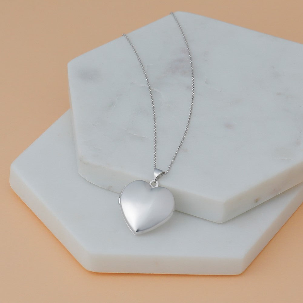 14k White Gold 21mm Heart Domed Family Locket