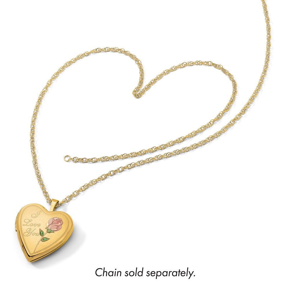 14K 20mm Enameled Rose I LOVE YOU Heart Locket