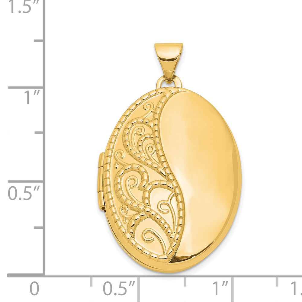 14ky 26mm Oval 1/2 Hand Engraved Locket