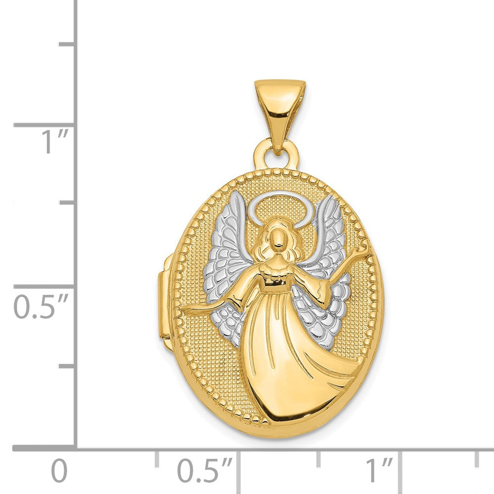14k w/Rhodium 21mm Oval Guardian Angel Locket