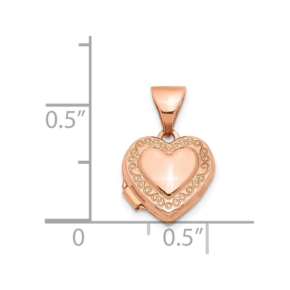 14k Rose Gold Polished 10mm Heart-Shaped Scrolled Locket