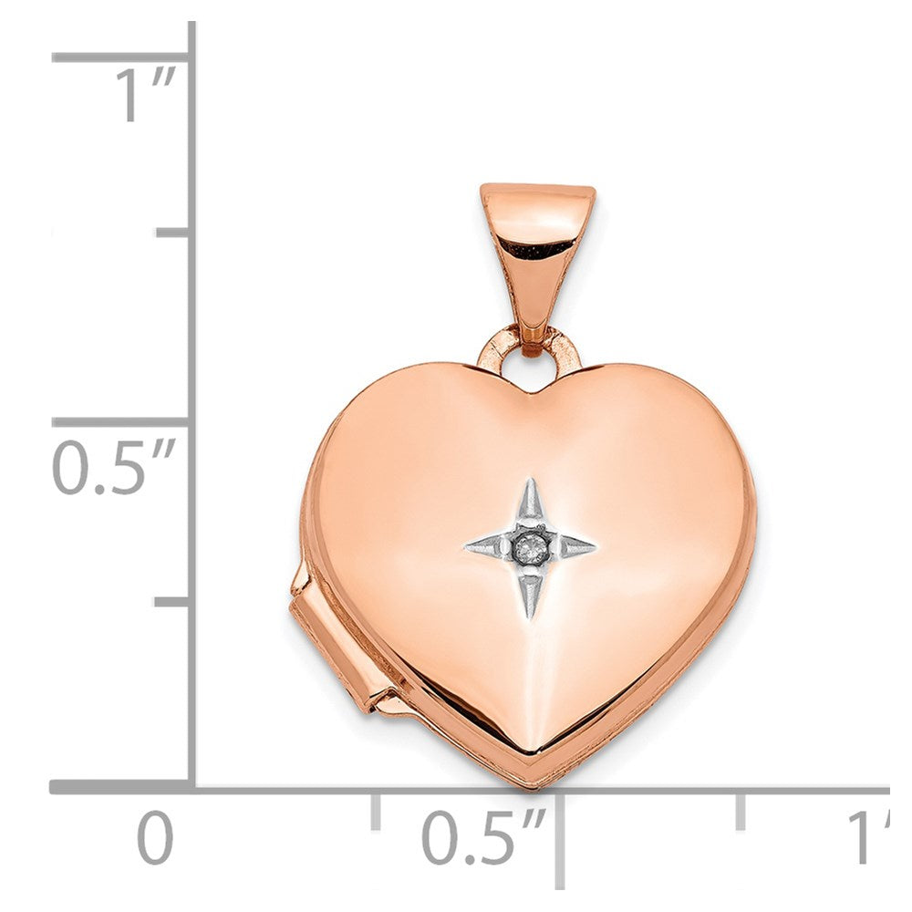 14k Rose Gold Diamond Polished 15mm Heart Locket