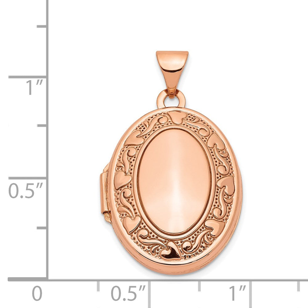 14k Rose Gold Heart Design Border 21mm Oval Locket