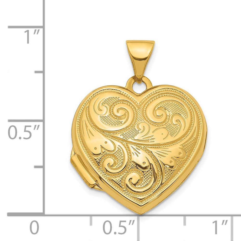 14ky 19mm Scroll Design Reversible Heart Locket Pendant