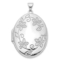 14K White Gold 33mm Floral Oval Locket Pendant