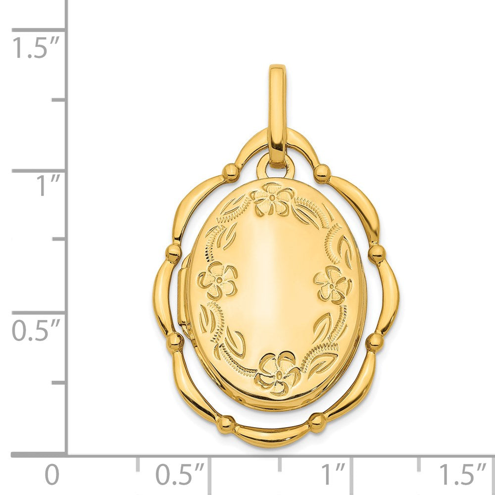 14K Dancing Floral 24mm Oval Locket Pendant