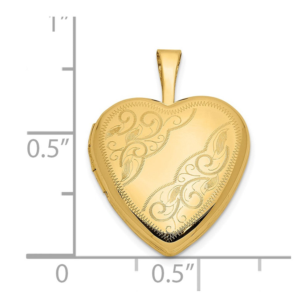 14ky 16mm Leaf and Scroll Heart Locket