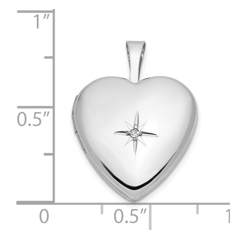 14k White Gold 16mm .01ct. Diamond Heart Locket