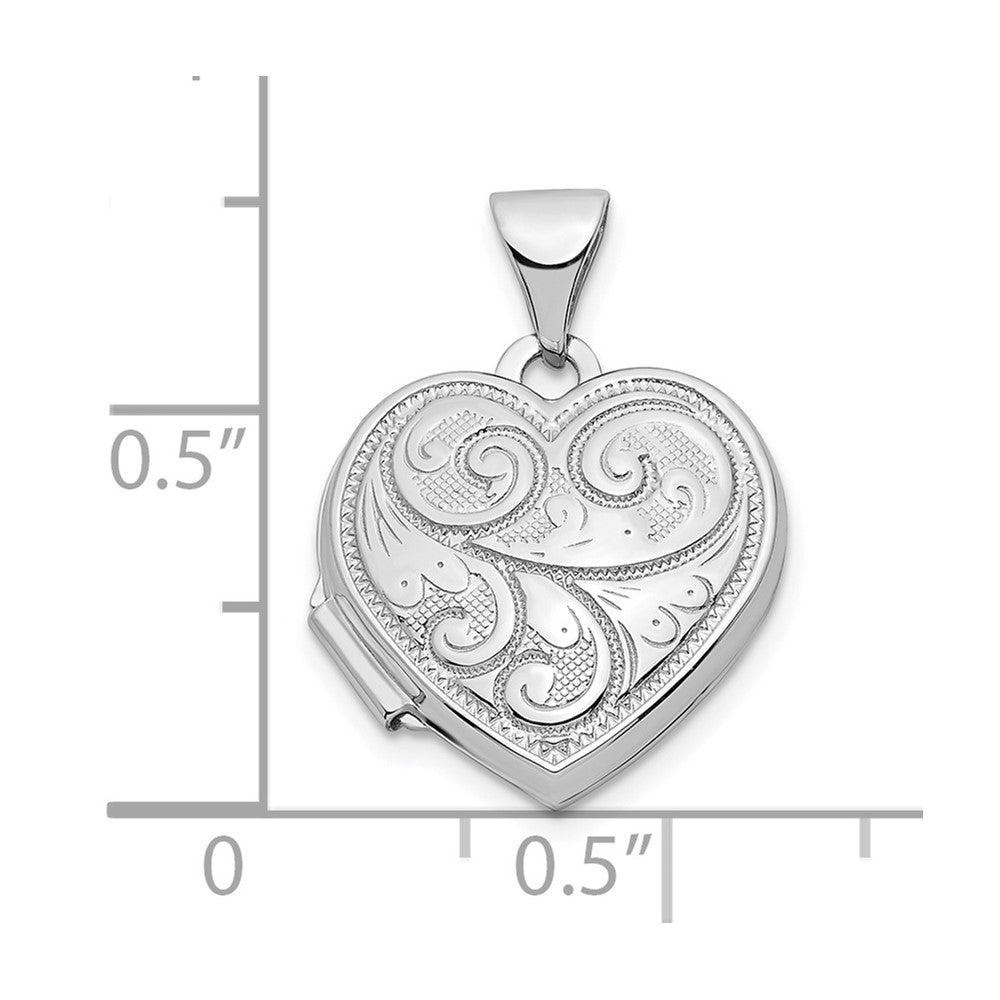 14k White Gold Reversible Swirl Design 15mm Heart Locket