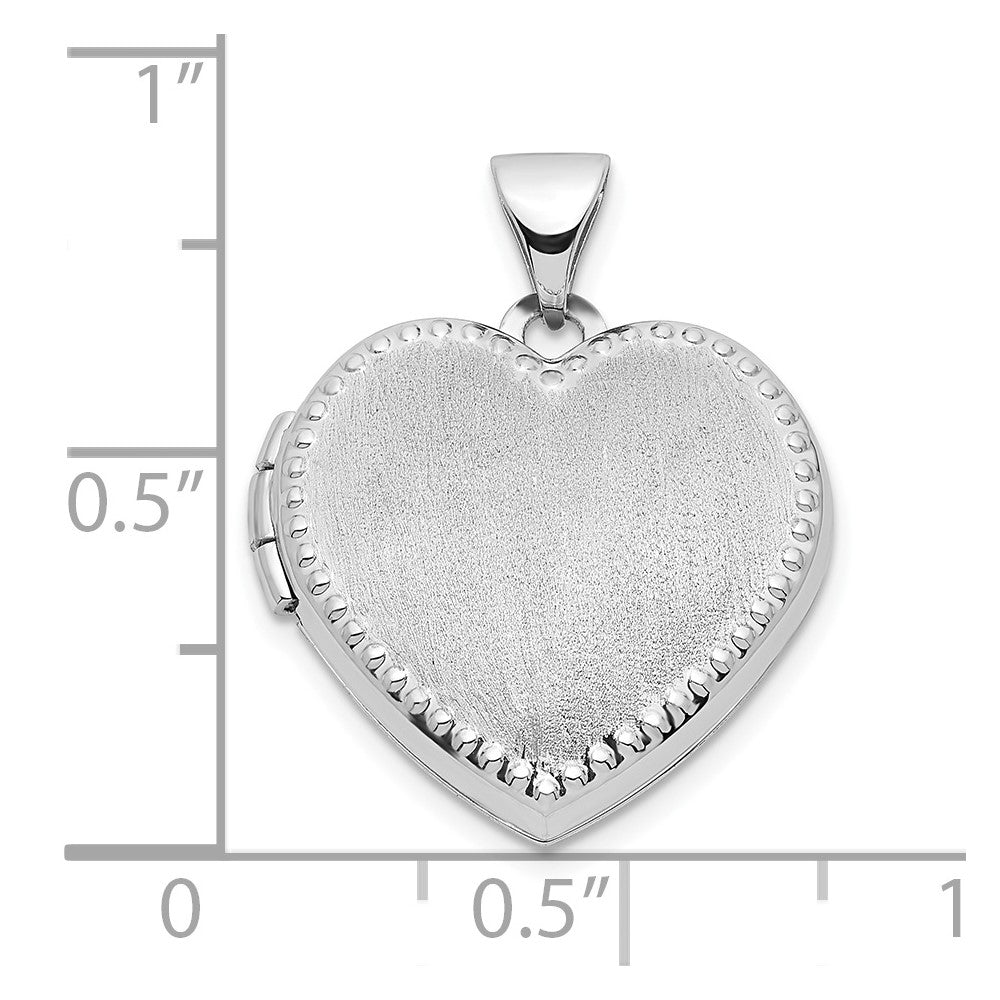 14k White Gold Brushed w/Beaded Edge 18mm Heart Locket