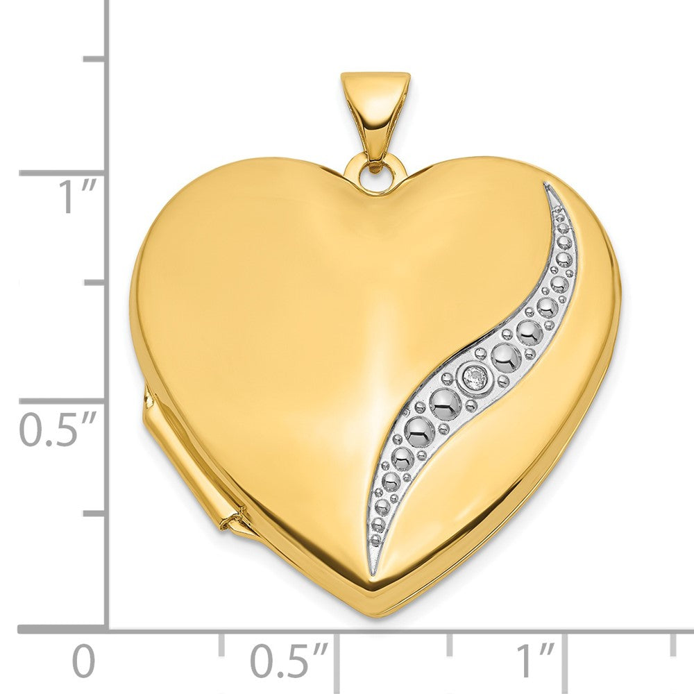 14k With White Rhodium Wave Diamond 27mm Heart Locket