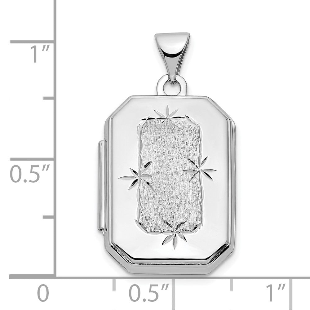 14k White Gold Diamond-cut Brushed 20mm Rectangular Locket