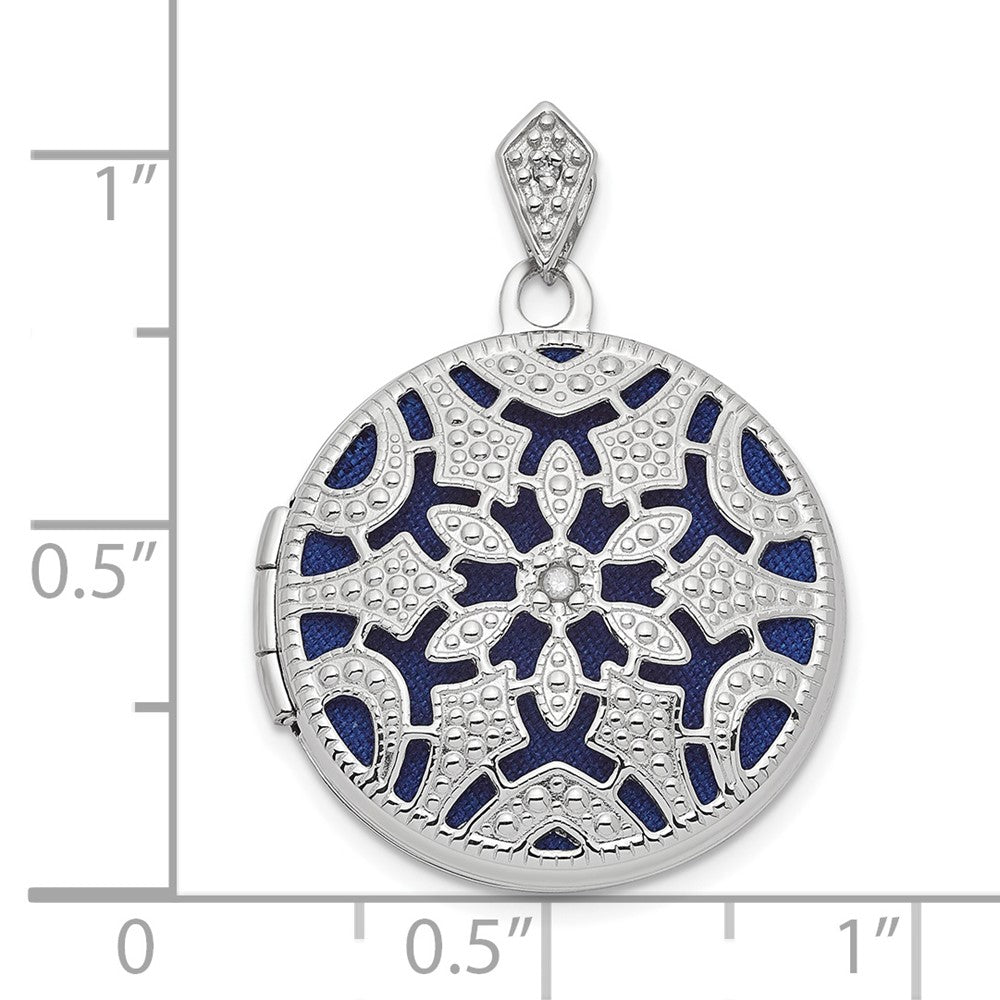 14k White Gold Filigree .01ct Diamond 20mm Round Locket