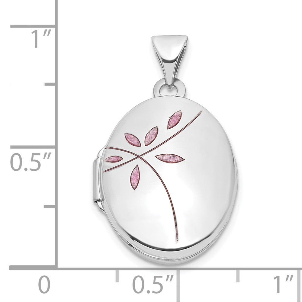 14k White Gold Enamel Leaves 19mm Oval Locket