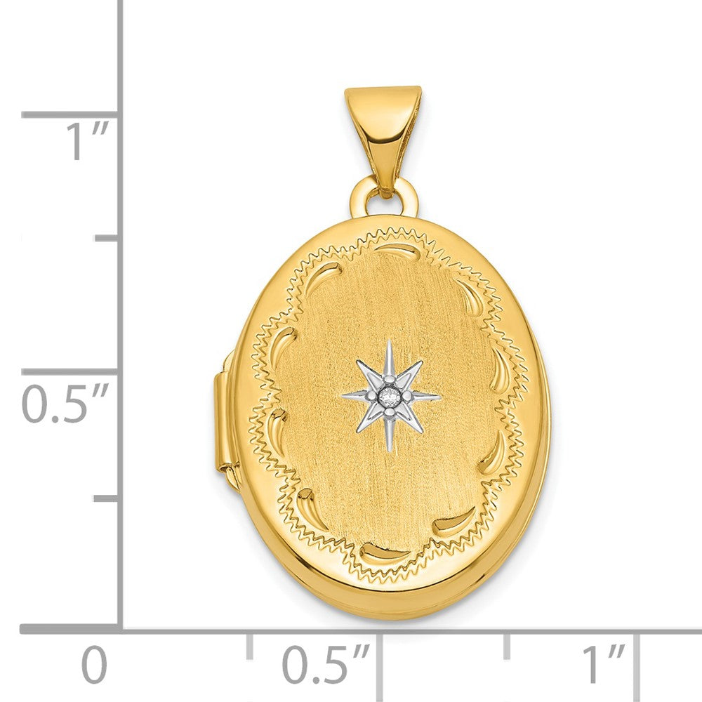 14k w/ White Rhodium Brushed Diamond Star 21mm Oval Locket