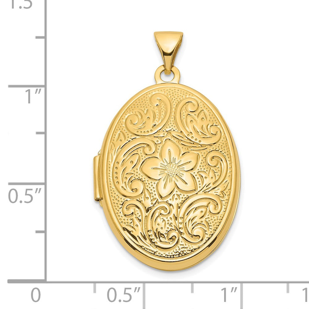 14ky Reversible Floral Swirl Design 26mm Oval Locket