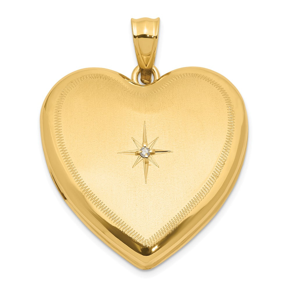 14K 24mm Satin and Polished Diamond Heart Locket