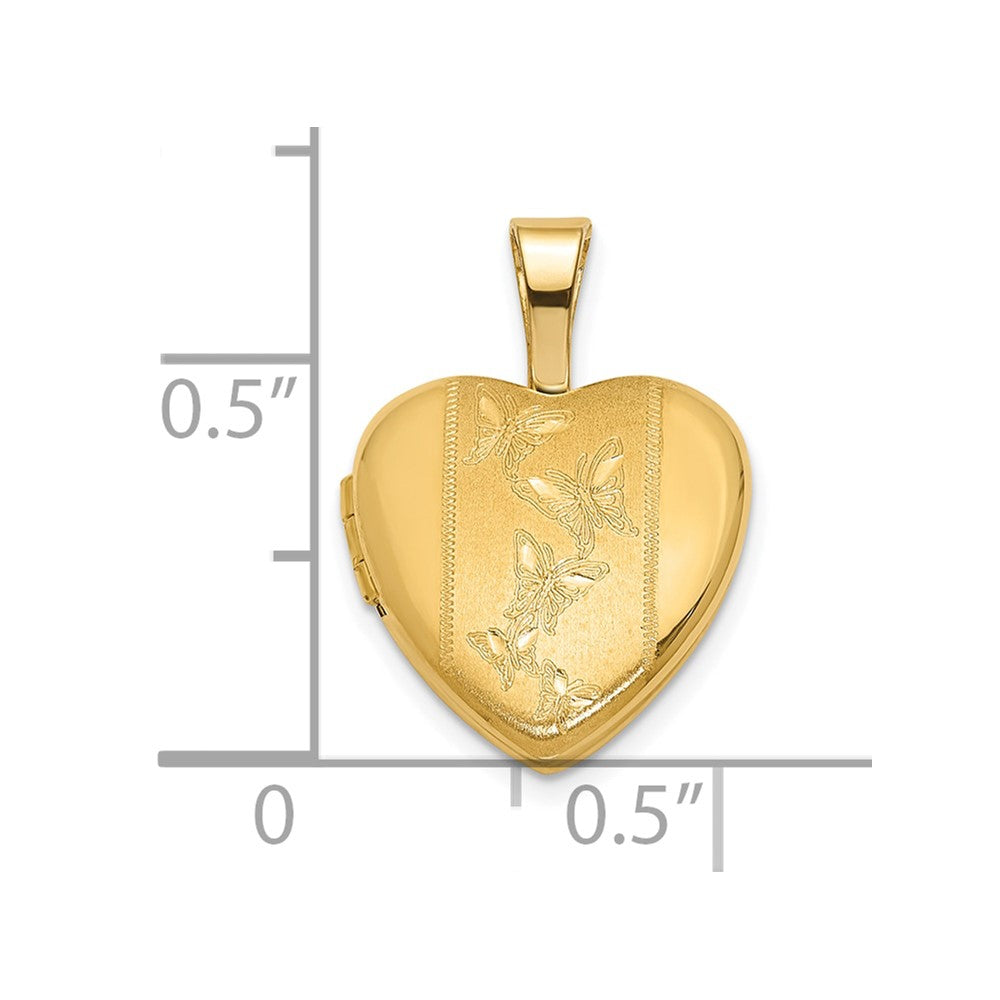 14K Polished and Satin 12mm Butterfly Heart Locket