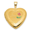 14K Polished and Satin w/ Enamel 16mm I LOVE YOU Rose Heart Locket