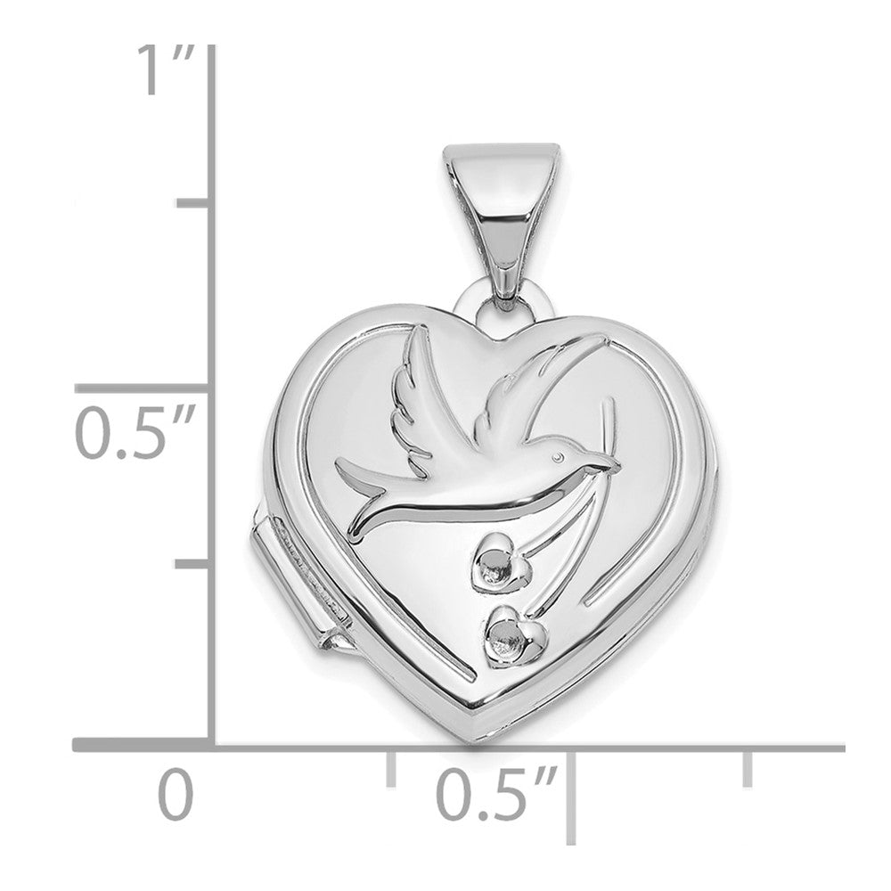 14k White Gold 15mm Dove TOGETHER FOREVER Reversible Heart Locket