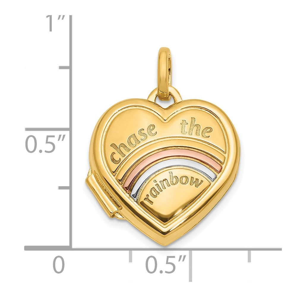 14K Rose and White Rhodium 15mm CHASE THE RAINBOW Heart Locket