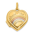 14K Rose and White Rhodium 15mm CHASE THE RAINBOW Heart Locket