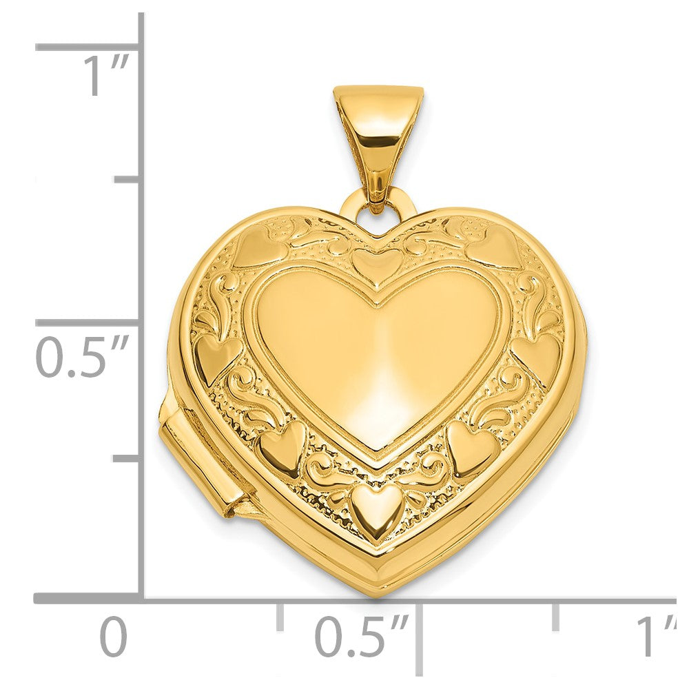14ky Polished Heart Border 18mm Love you Reversible Heart Locket